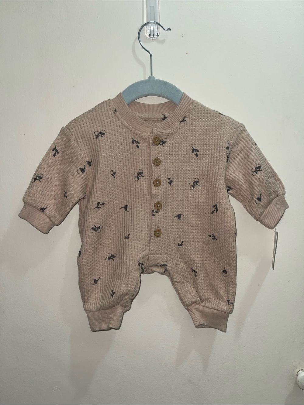 Neutral Waffle Knit Baby One-Piece Romper Button Front Newborn NEW